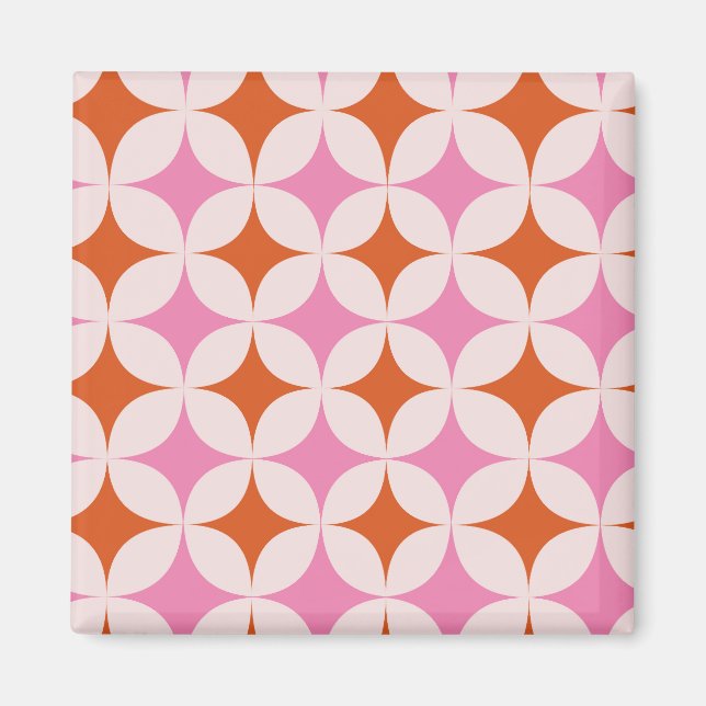Mid Century Retro Starbursts Pattern Orange Pink  Magnet (Front)