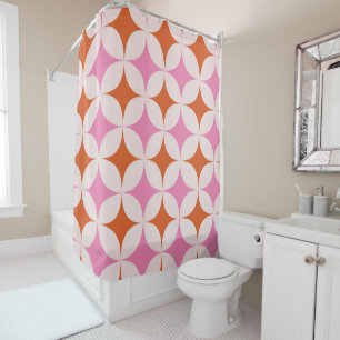Mid Century Retro Starbursts Pattern Orange Pink Shower Curtain