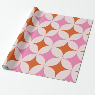 Mid Century Retro Starbursts Pattern Orange Pink  Wrapping Paper