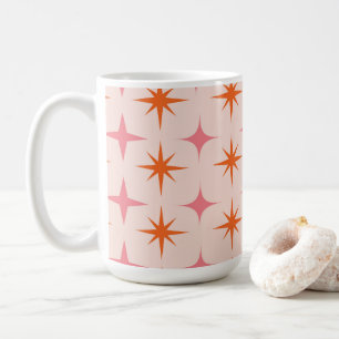 Mid Century Retro Starbursts Pattern Pink Orange Coffee Mug