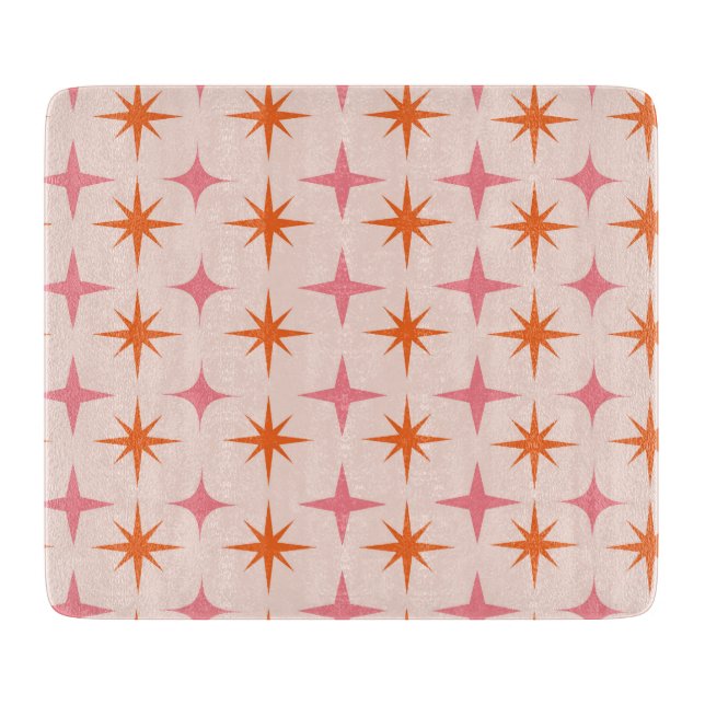 Mid Century Retro Starbursts Pattern Pink Orange  Cutting Board (Front)