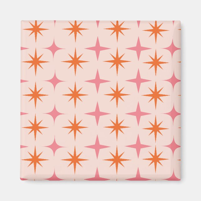 Mid Century Retro Starbursts Pattern Pink Orange  Magnet (Front)