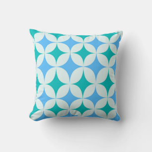 Mid Century Retro Starbursts Pattern Teal Blue Cushion