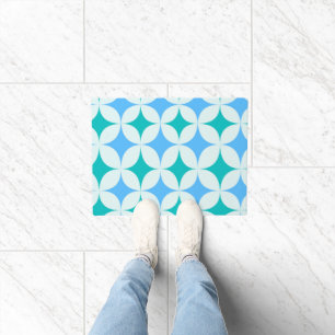 Mid Century Retro Starbursts Pattern Teal Blue Doormat
