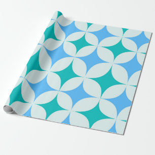 Mid Century Retro Starbursts Pattern Teal Blue Wrapping Paper
