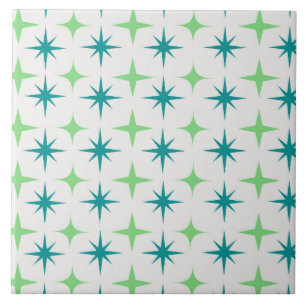 Mid Century Retro Starbursts Pattern teal green Tile