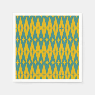 Mid Century Retro Stars on Teal Mustard Diamonds Napkin
