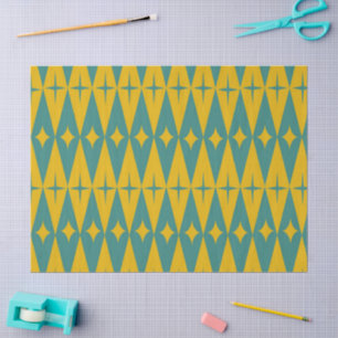 Mid Century Retro Stars on Teal Mustard Diamonds Tissue Paper