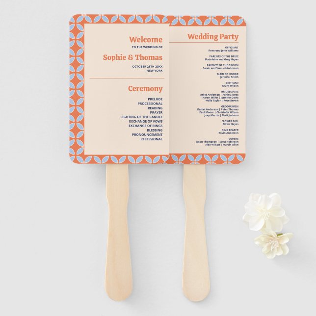 Mid Century Retro Wedding Hand Fan (Front and Back)