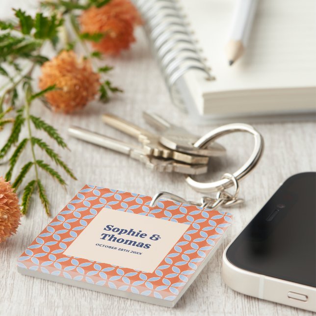 Mid Century Retro Wedding Key Ring (Front Right)