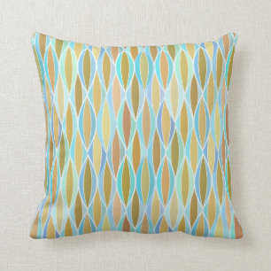 Mid-Century Ribbon Print - blues and neutrals Cushion