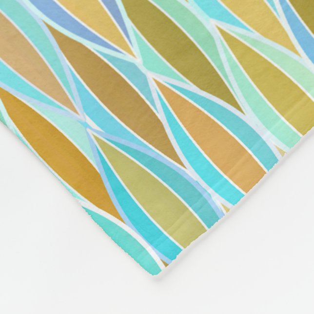 Mid-Century Ribbon Print - blues and neutrals Fleece Blanket (Corner)