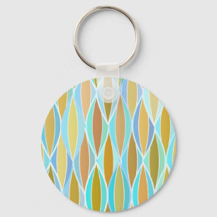 Mid-Century Ribbon Print - blues and neutrals Key Ring