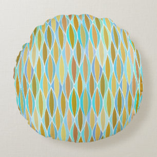 Mid-Century Ribbon Print - blues and neutrals Round Cushion