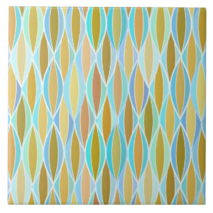 Mid-Century Ribbon Print - blues and neutrals Tile
