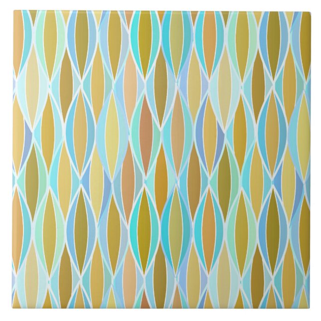 Mid-Century Ribbon Print - blues and neutrals Tile (Front)
