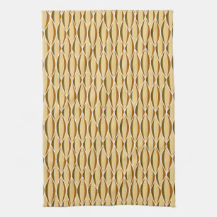 Mid-Century Ribbon Print - brown and caramel Tea Towel