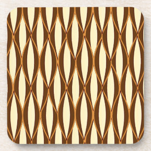 Mid-Century Ribbon Print - brown and cream Coaster