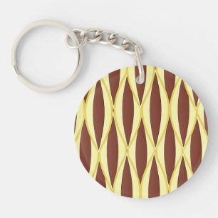 Mid-Century Ribbon Print - brown and gold Key Ring