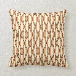 Mid-Century Ribbon Print - camel tan and cream Cushion