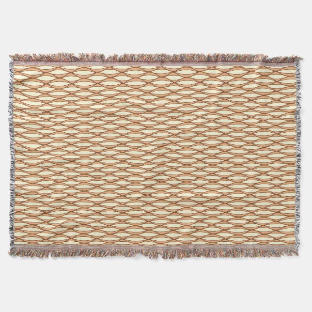 Mid-Century Ribbon Print - camel tan and cream Throw Blanket (Front)