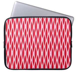 Mid-Century Ribbon Print, Deep Coral Red and Pink Laptop Sleeve