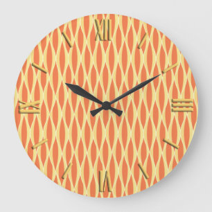 Mid-Century Ribbon Print - orange and yellow Large Clock