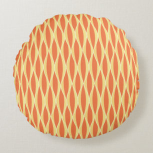 Mid-Century Ribbon Print - orange and yellow Round Cushion