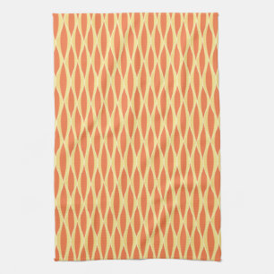 Mid-Century Ribbon Print - orange and yellow Tea Towel