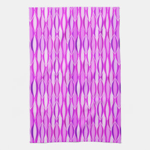 Mid-Century Ribbon Print - orchid and violet Tea Towel