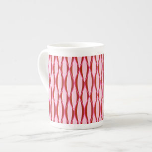 Mid-Century Ribbon Print - pink and burgundy Bone China Mug