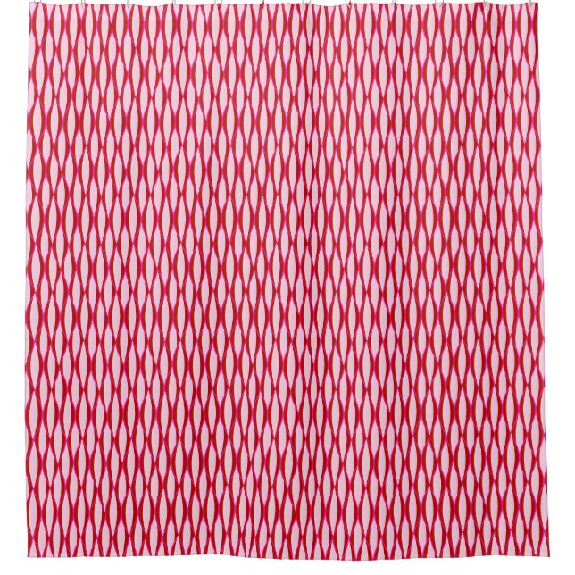 Mid-Century Ribbon Print - pink and burgundy Shower Curtain (Front)
