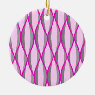 Mid-Century Ribbon Print - pink and grey / grey Ceramic Tree Decoration