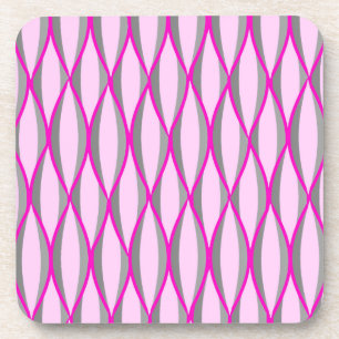 Mid-Century Ribbon Print - pink and grey / grey Coaster