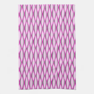 Mid-Century Ribbon Print - pink and grey / grey Tea Towel