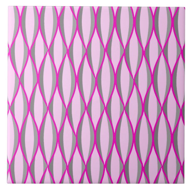 Mid-Century Ribbon Print - pink and grey / grey Tile (Front)
