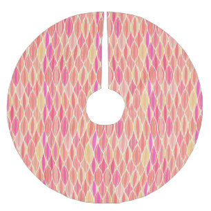 Mid-Century Ribbon Print - pink, coral and gold Brushed Polyester Tree Skirt