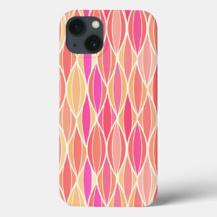 Mid-Century Ribbon Print - pink, coral and gold iPhone 13 Case