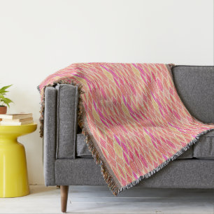 Mid-Century Ribbon Print - pink, coral and gold Throw Blanket