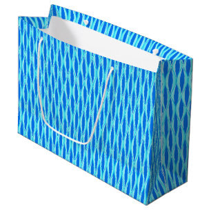 Mid-Century Ribbon Print - shades of blue Large Gift Bag