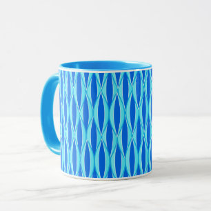 Mid-Century Ribbon Print - shades of blue Mug