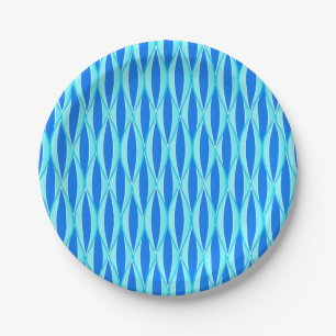 Mid-Century Ribbon Print - shades of blue Paper Plate