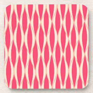 Mid-Century Ribbon Print - shades of coral Coaster