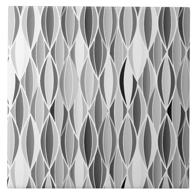 Mid-Century Ribbon Print - shades of grey / grey Tile (Front)