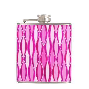 Mid-Century Ribbon Print - shades of magenta pink Hip Flask