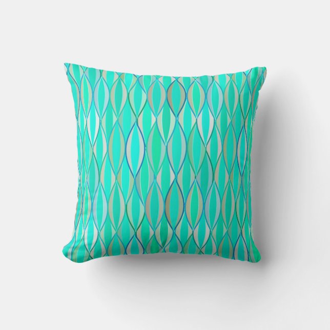 Mid-Century Ribbon Print - shades of turquoise Cushion (Front)
