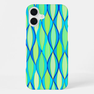 Mid-Century Ribbon Print - turquoise and lime iPhone 16 Plus Case