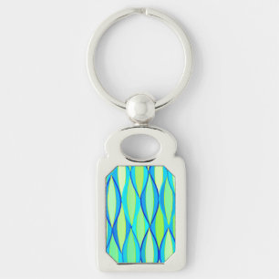 Mid-Century Ribbon Print - turquoise and lime Key Ring