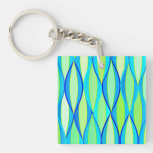 Mid-Century Ribbon Print - turquoise and lime Key Ring