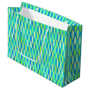 Mid-Century Ribbon Print - turquoise and lime Large Gift Bag
